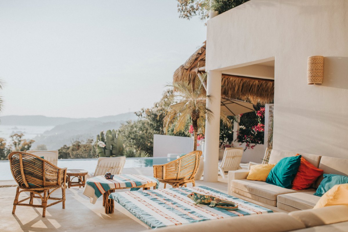 The open air lobby of Casa Cometa in San Augustinillo.