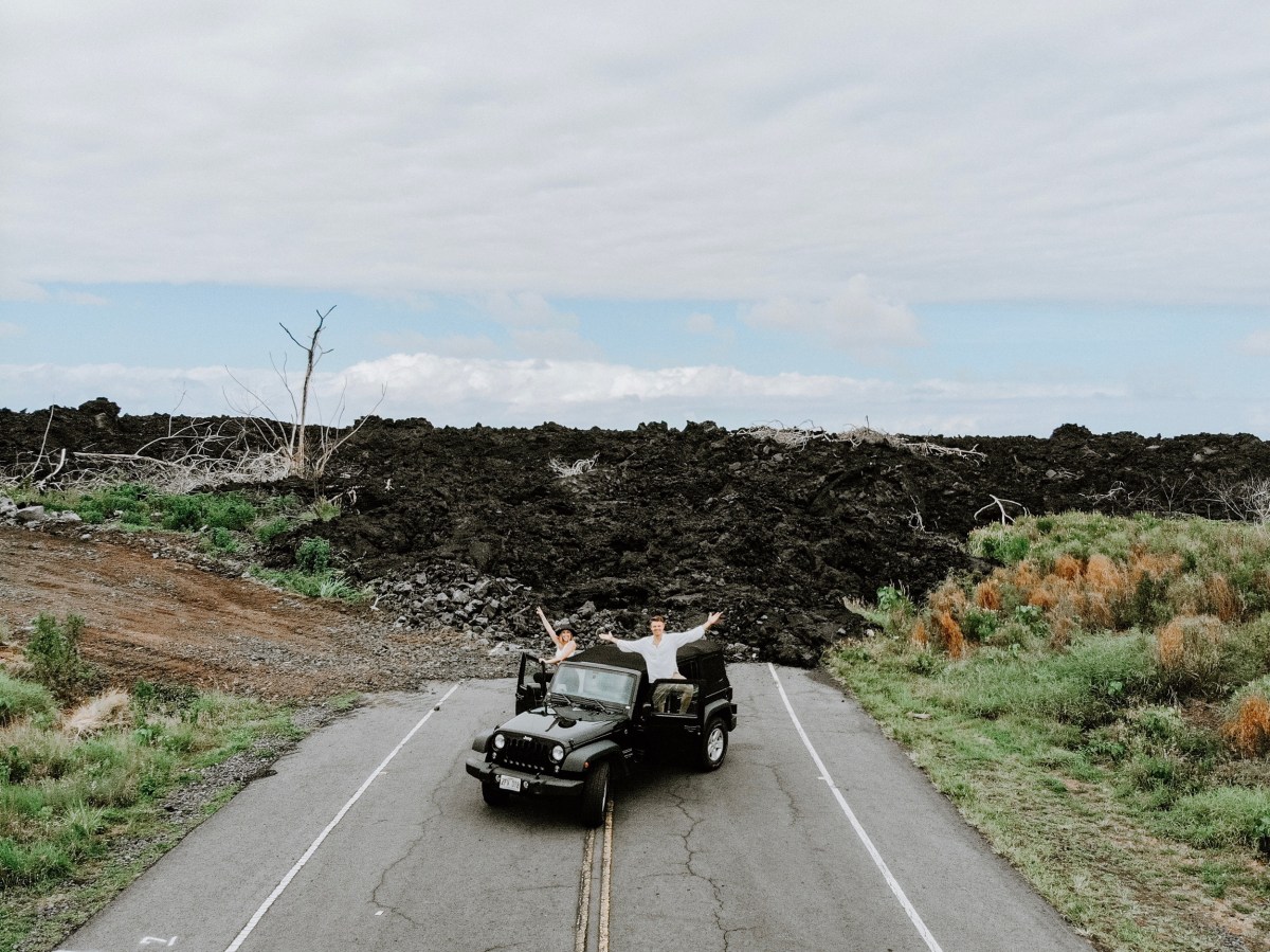  The road blocked by lava in Hilo, Hawaii 