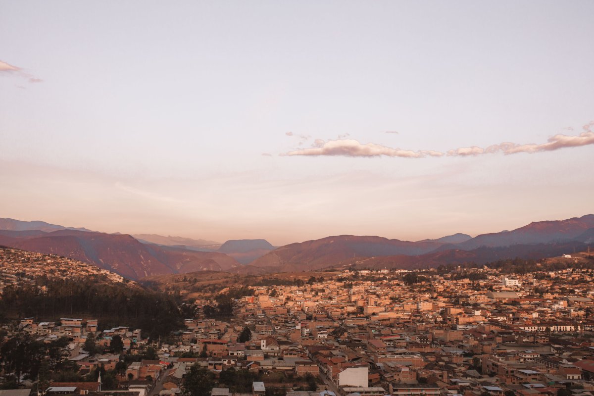  View of Chachapoyas from the Mirador at sunset. 